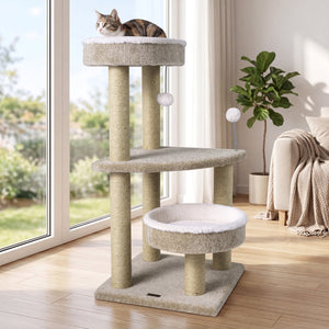 36 inches Carpeted Cat Tree with Plush Perches, Scratching Posts and Dangling Ball view 2