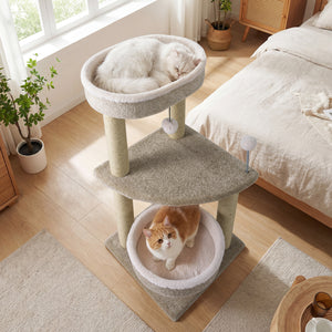 36 inches Carpeted Cat Tree with Plush Perches, Scratching Posts and Dangling Ball view 6