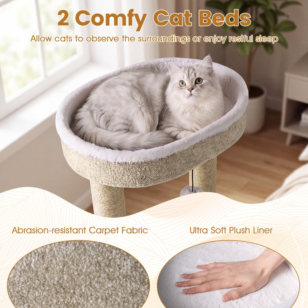 36 inches Carpeted Cat Tree with Plush Perches, Scratching Posts and Dangling Ball view 7