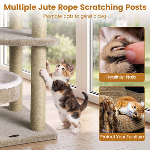 36 inches Carpeted Cat Tree with Plush Perches, Scratching Posts and Dangling Ball view 9