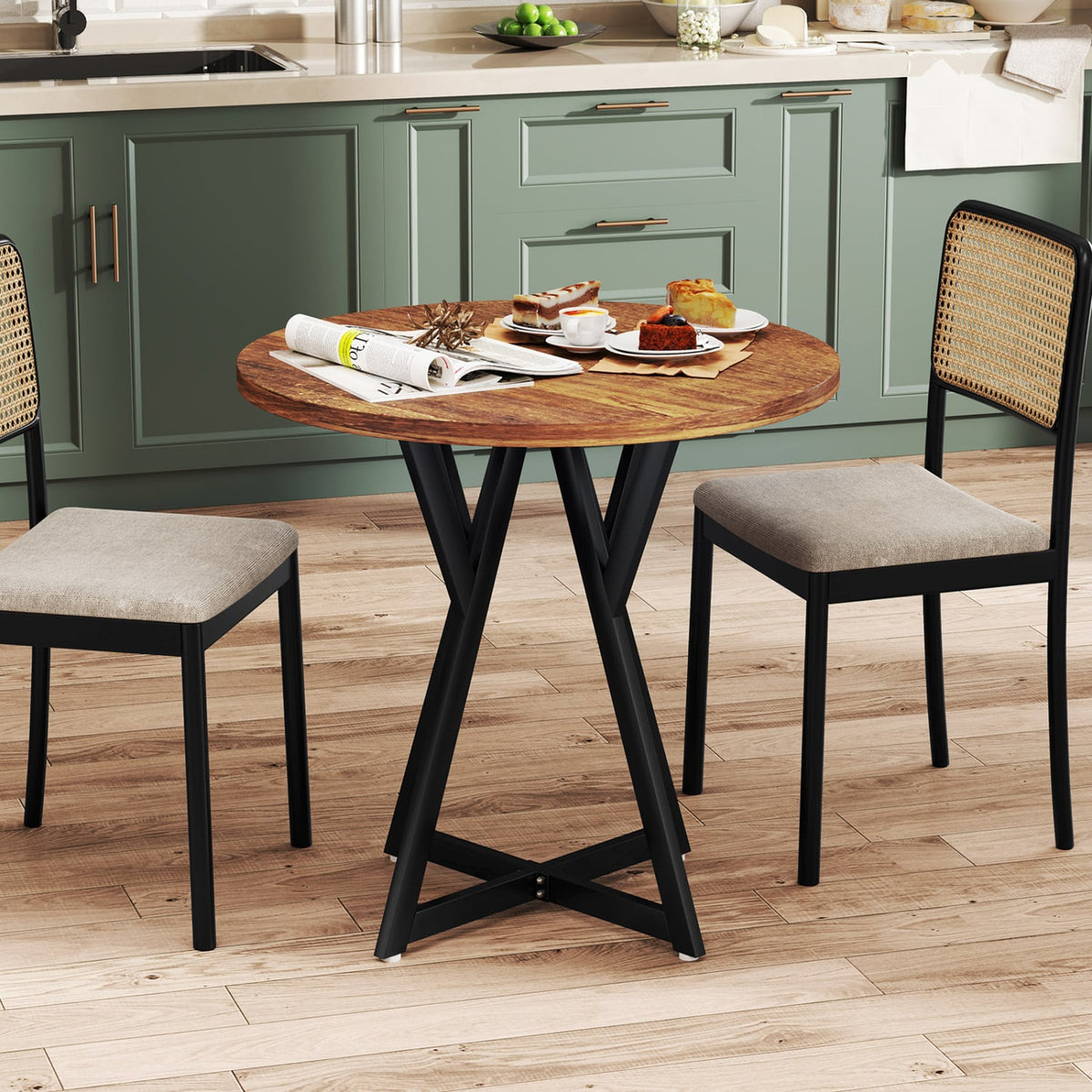 36 Inch Round Dining Table with Metal Pedestal Base-Rustic Brown view 3