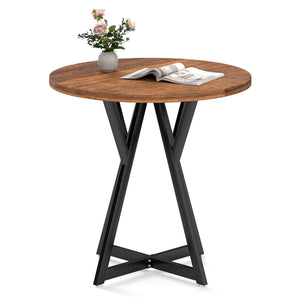 36 Inch Round Dining Table with Metal Pedestal Base-Rustic Brown