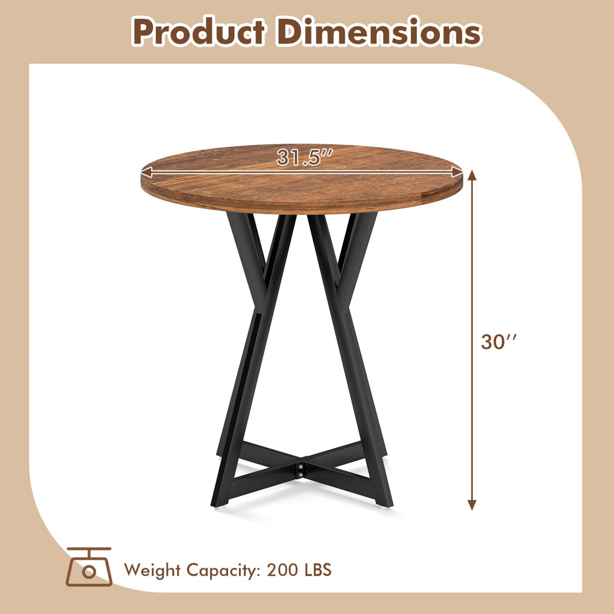 36 Inch Round Dining Table with Metal Pedestal Base-Rustic Brown view 5