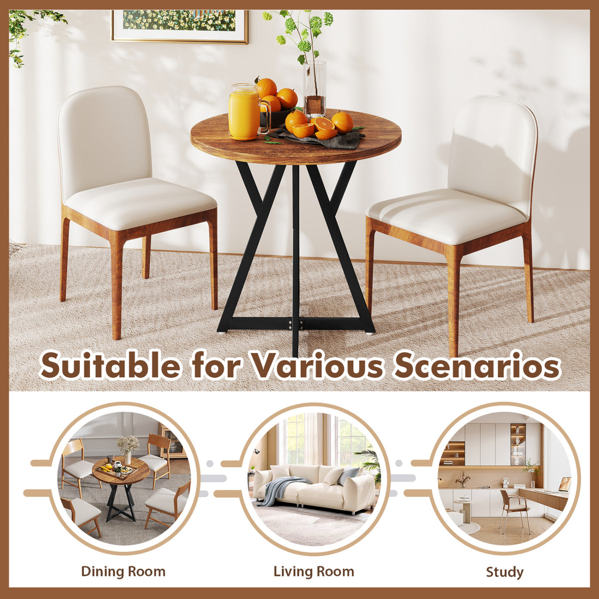 36 Inch Round Dining Table with Metal Pedestal Base-Rustic Brown view 9