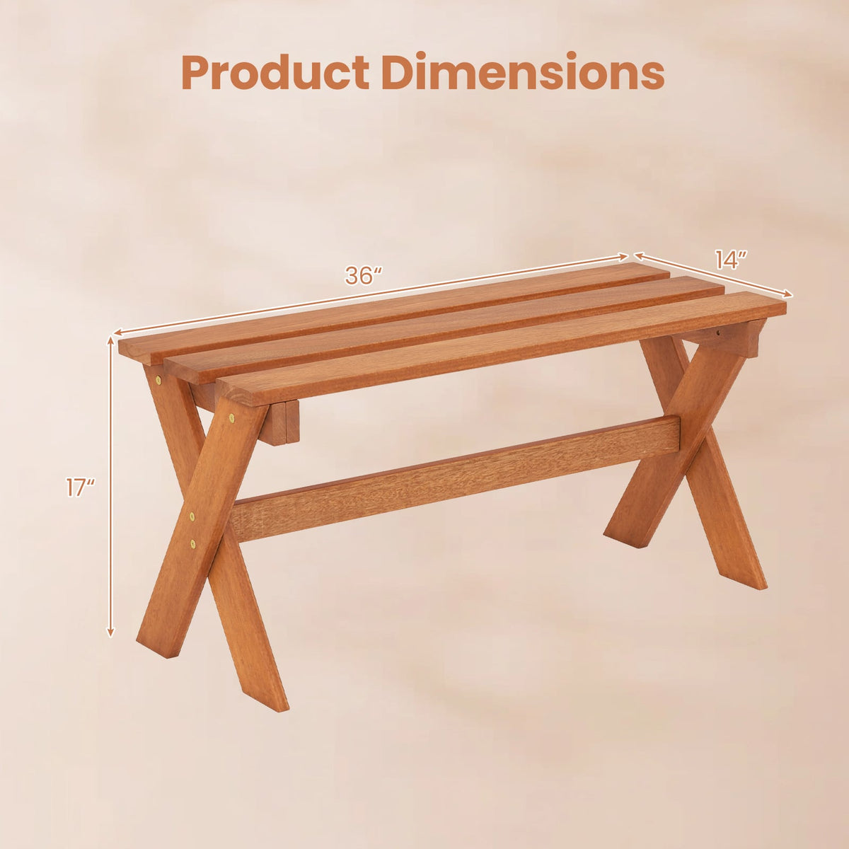 36 inches Outdoor Solid Wood Bench Set of 1 Backless Patio Dining Bench with Teak Oil Finish view 5