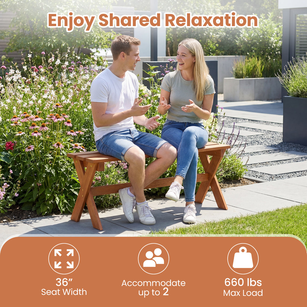 36 inches Outdoor Solid Wood Bench Set of 1 Backless Patio Dining Bench with Teak Oil Finish view 9