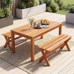36 inches Outdoor Solid Wood Bench Set of 2 Backless Patio Dining Bench with Teak Oil Finish view 2