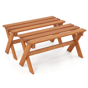 36 inches Outdoor Solid Wood Bench Set of 2 Backless Patio Dining Bench with Teak Oil Finish