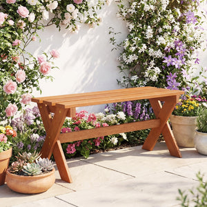 36 inches Outdoor Solid Wood Bench Set of 2 Backless Patio Dining Bench with Teak Oil Finish view 4