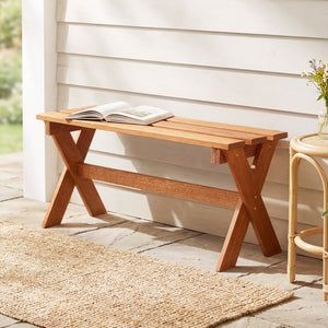 36 inches Outdoor Solid Wood Bench Set of 2 Backless Patio Dining Bench with Teak Oil Finish view 5