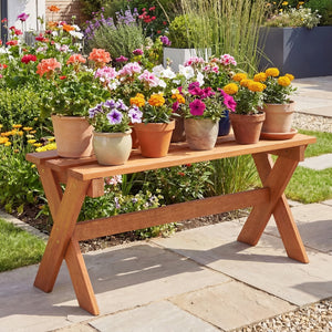 36 inches Outdoor Solid Wood Bench Set of 2 Backless Patio Dining Bench with Teak Oil Finish view 6