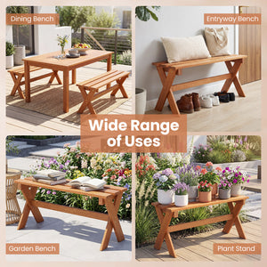36 inches Outdoor Solid Wood Bench Set of 2 Backless Patio Dining Bench with Teak Oil Finish view 9