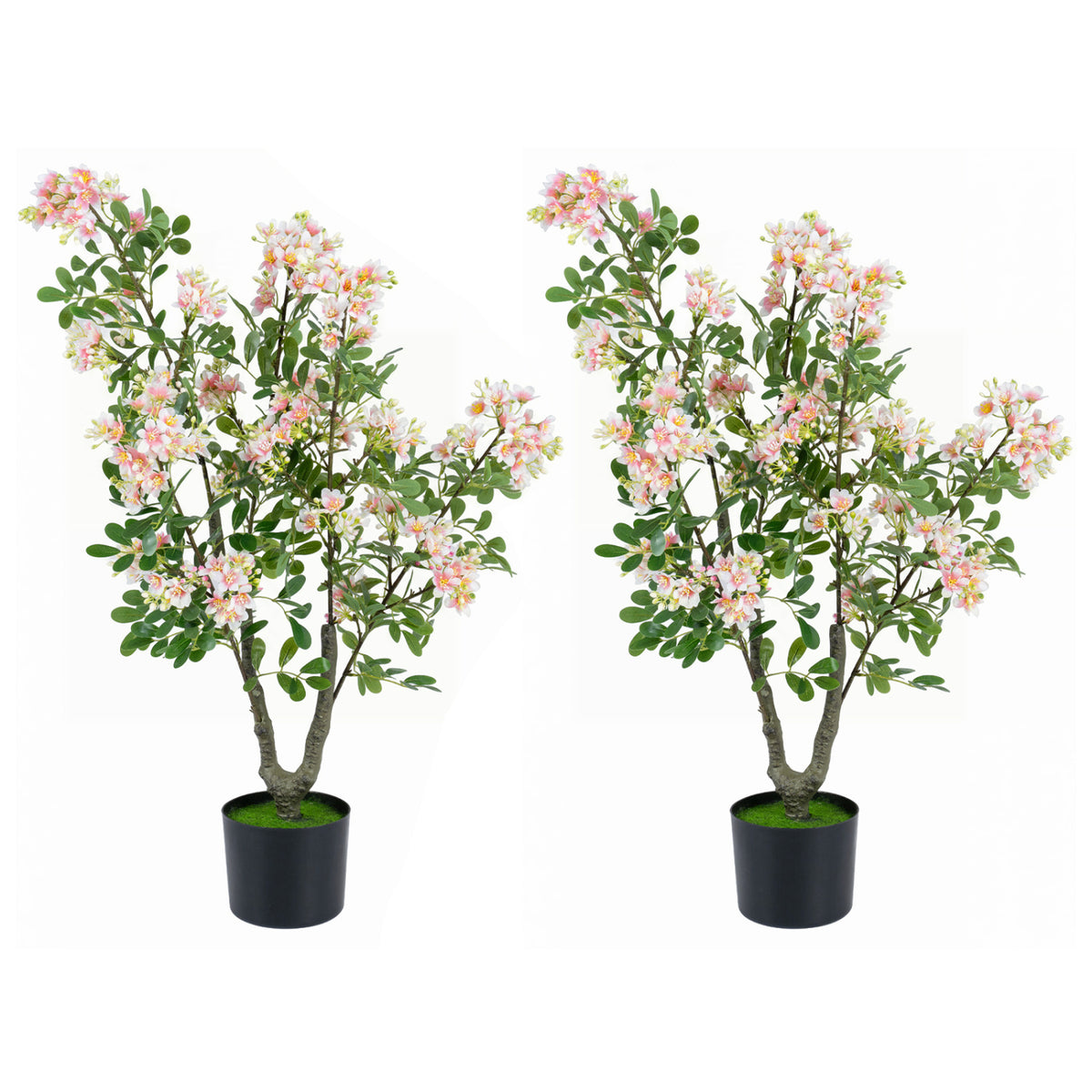 36 inches Set of 2 Artificial Impatiens Tree with Mini Fruits and Silk Flowers-Pink
