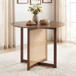 37.5 Inch Round Dining Table with Cross Pedestal Base-Walnut view 2