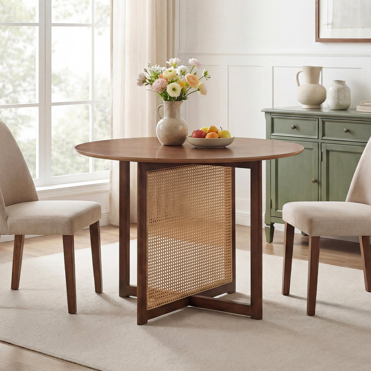 37.5 Inch Round Dining Table with Cross Pedestal Base-Walnut view 3