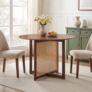 37.5 Inch Round Dining Table with Cross Pedestal Base-Walnut view 3