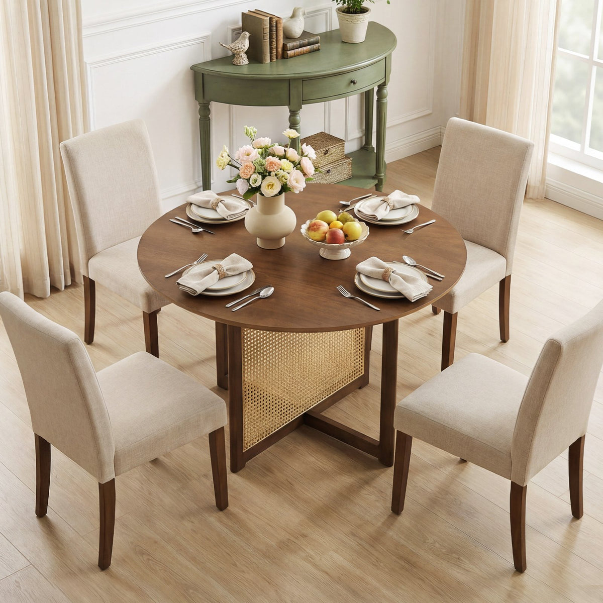 37.5 Inch Round Dining Table with Cross Pedestal Base-Walnut view 6