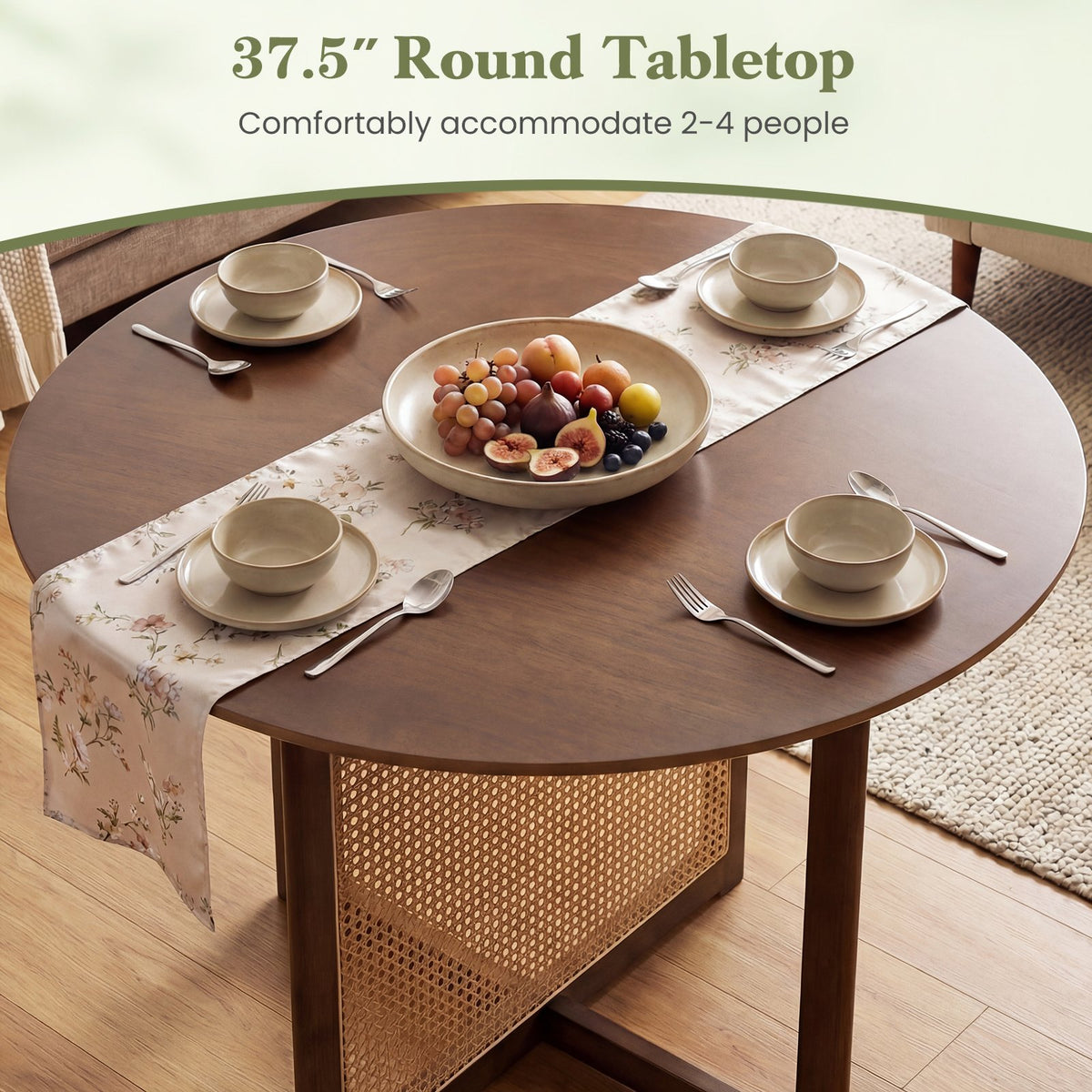 37.5 Inch Round Dining Table with Cross Pedestal Base-Walnut view 8