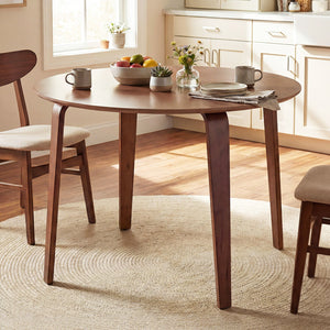 37.5 inches Round Dining Table with Rubber Wood Legs for Small Space-Walnut view 2