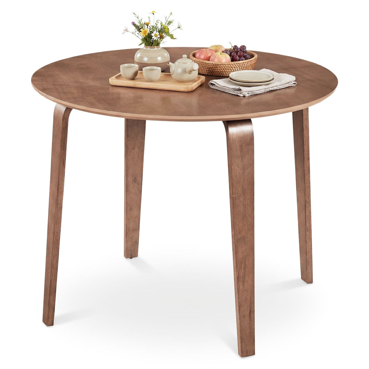 37.5 inches Round Dining Table with Rubber Wood Legs for Small Space-Walnut view 4