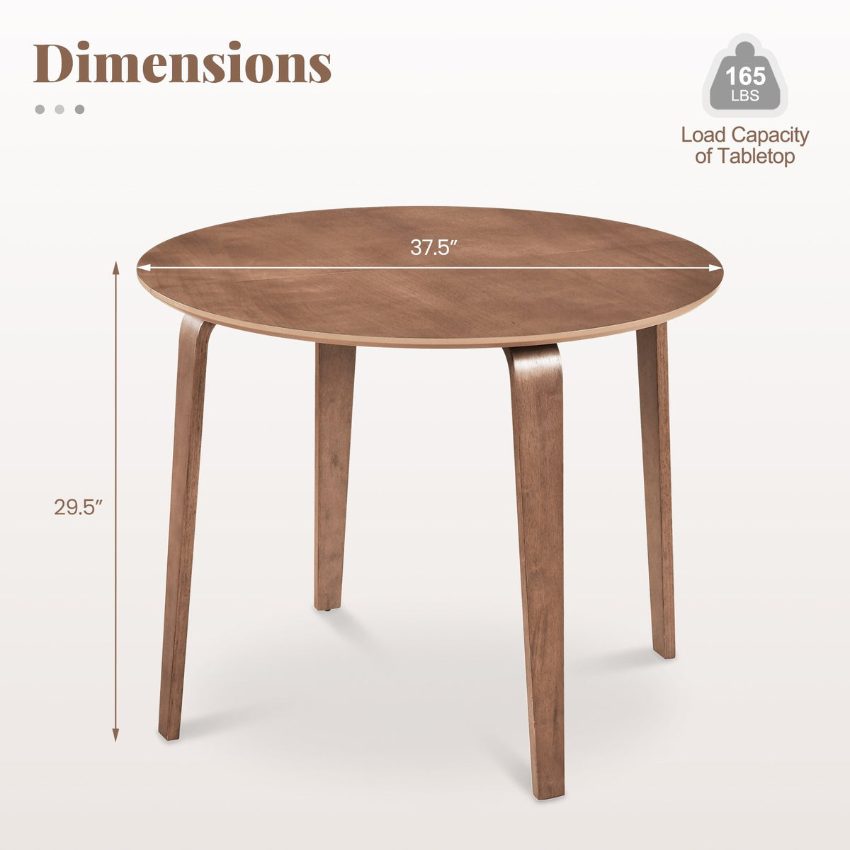 37.5 inches Round Dining Table with Rubber Wood Legs for Small Space-Walnut view 5