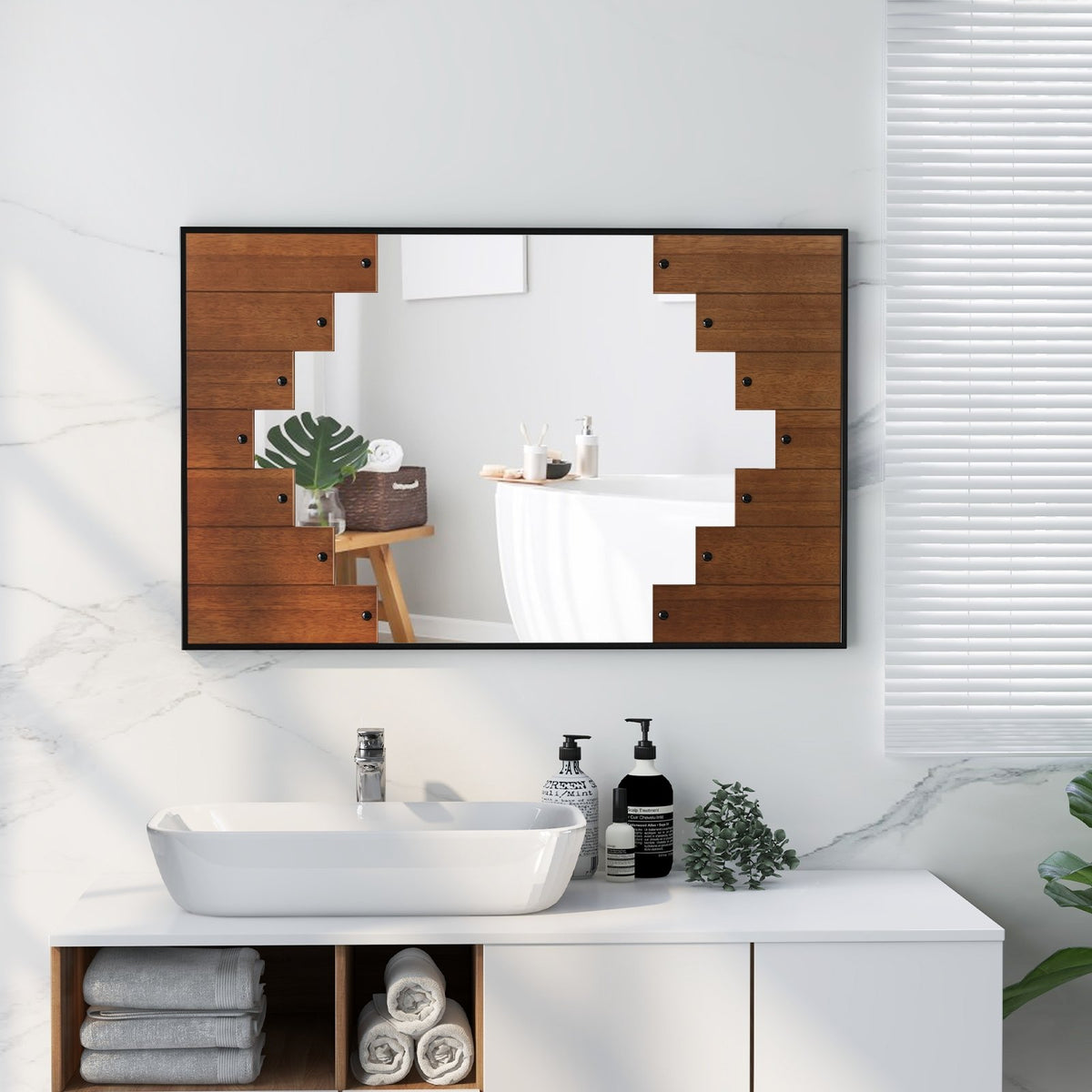 37.5 Inch x 26.5 Inch Decorative Rectangle Wall Mirror with Piano Key-Shaped Frame-Black view 2