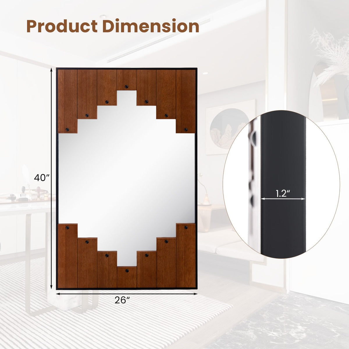37.5 Inch x 26.5 Inch Decorative Rectangle Wall Mirror with Piano Key-Shaped Frame-Black view 5