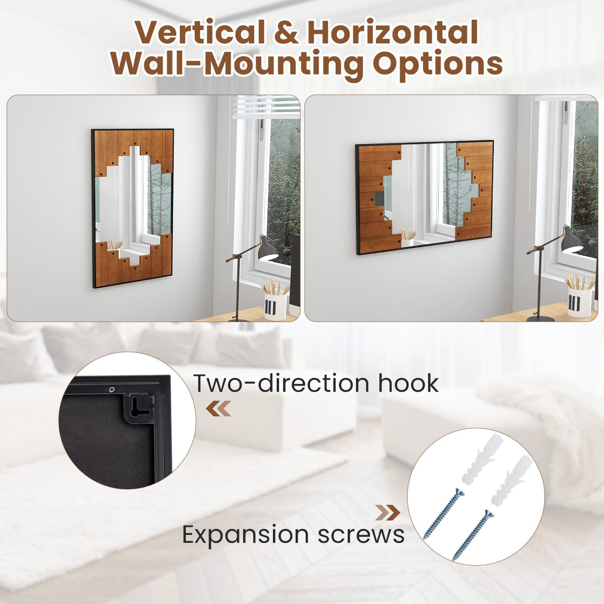 37.5 Inch x 26.5 Inch Decorative Rectangle Wall Mirror with Piano Key-Shaped Frame-Black view 8