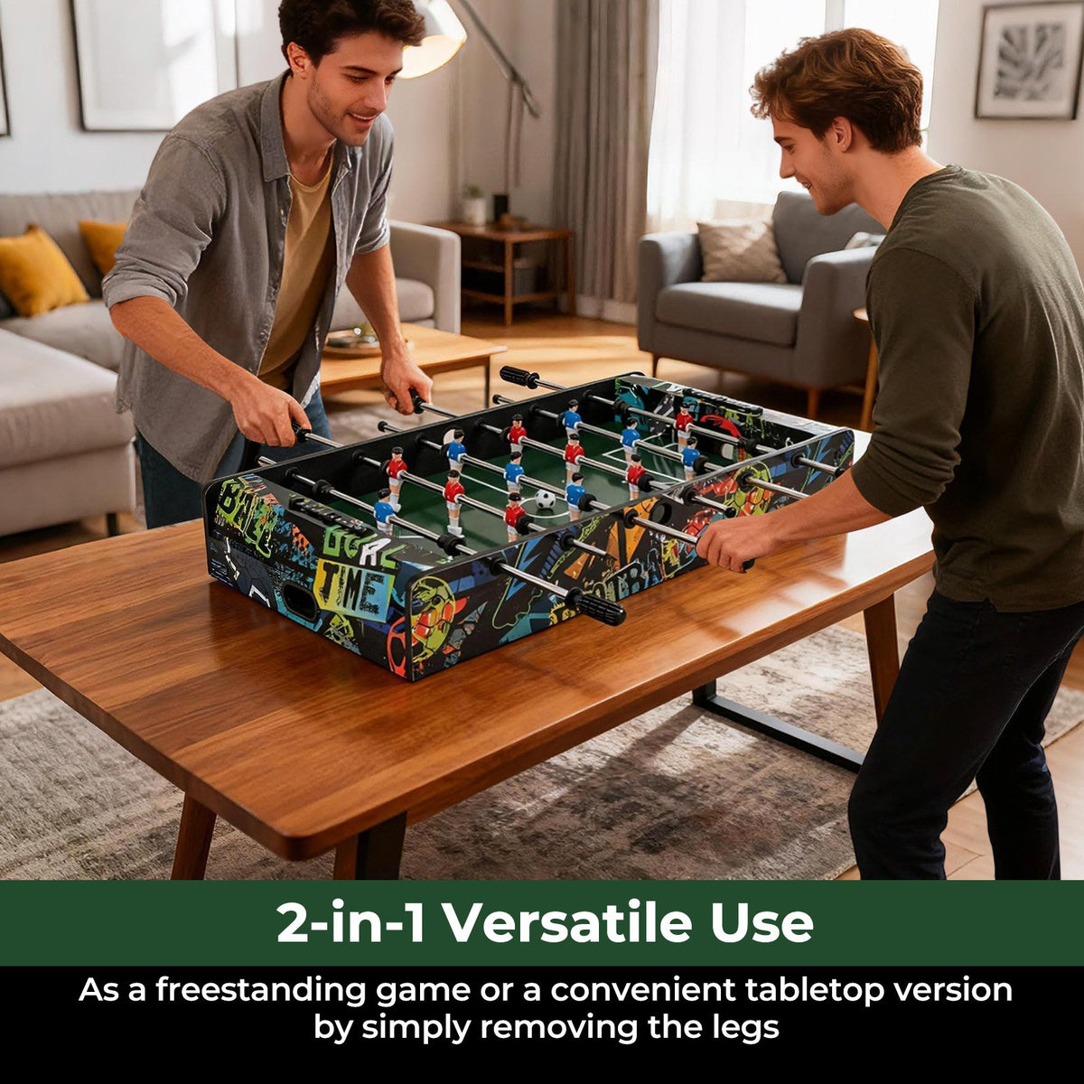 37 Inch Mini Foosball Table 2-in-1 Game Table with Detachable Legs for Tabletop-Black view 6