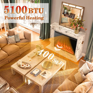 34/37 Inch Electric Fireplace Recessed with Adjustable Flames view 3