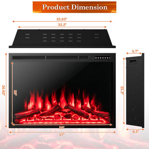 34/37 Inch Electric Fireplace Recessed with Adjustable Flames view 5