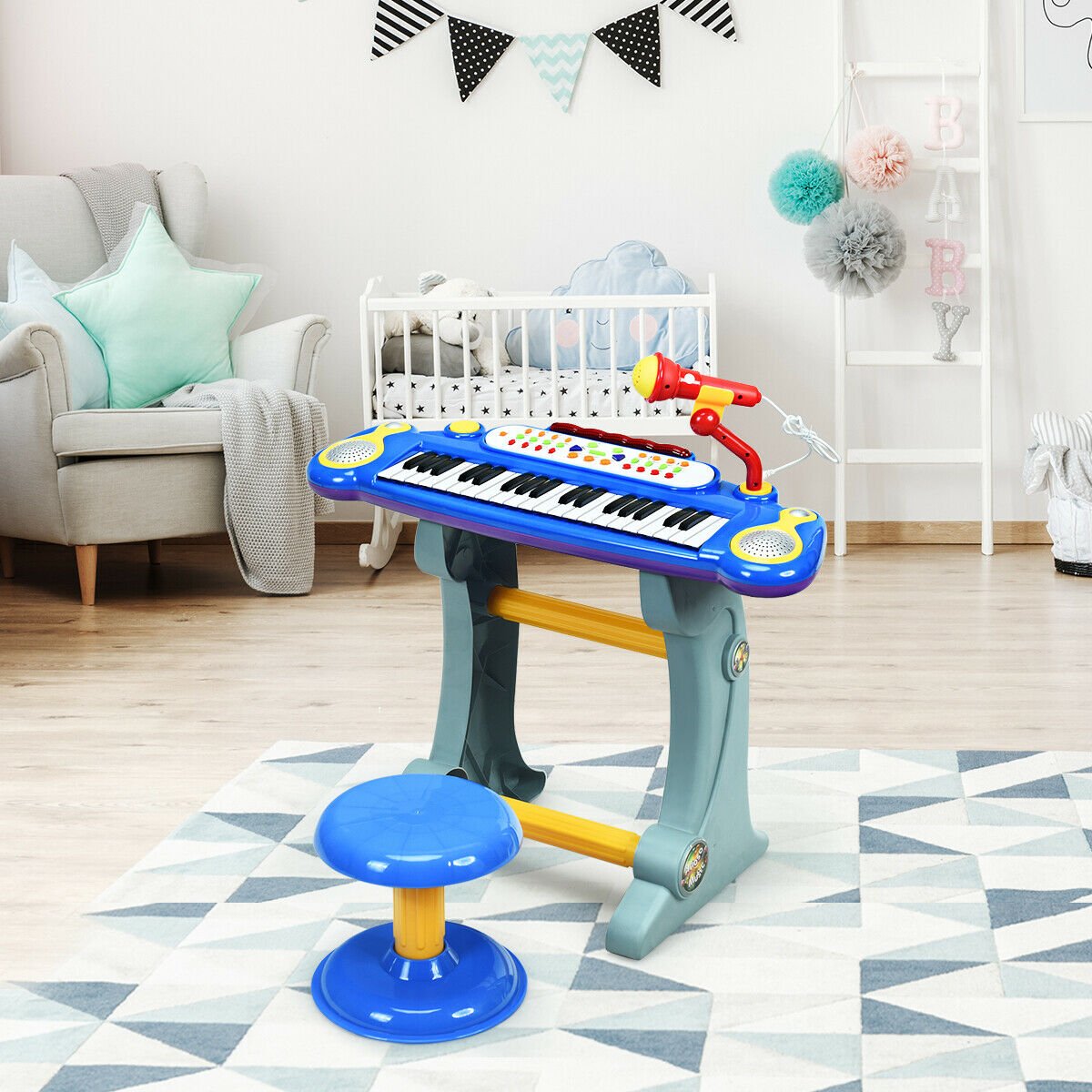 37 Key Electronic Keyboard Kids Toy Piano-Blue view 3
