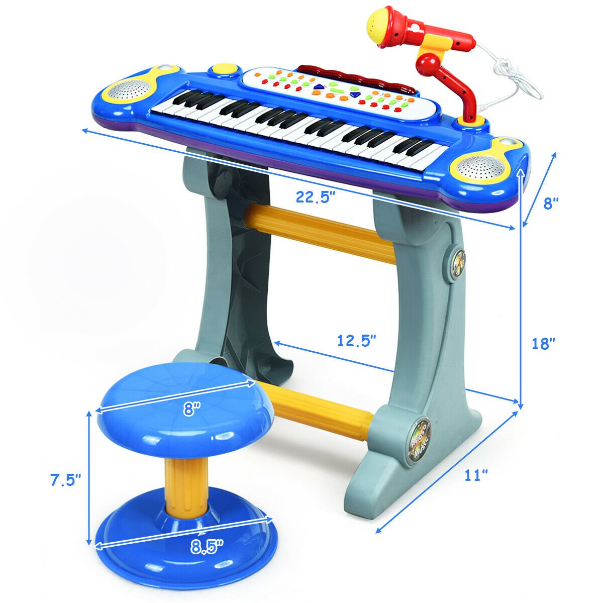 37 Key Electronic Keyboard Kids Toy Piano-Blue view 5
