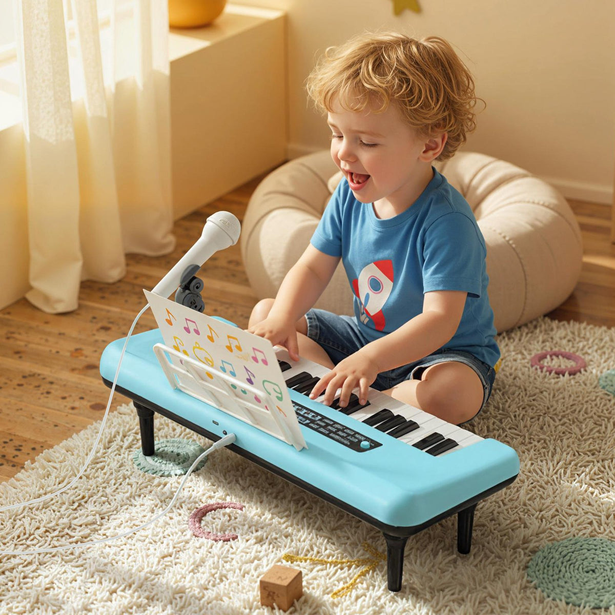 37 Keys Kids Piano Keyboard Portable Musical Toy with Microphone and Music Stand-Blue view 2