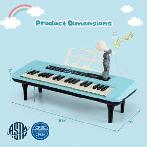 37 Keys Kids Piano Keyboard Portable Musical Toy with Microphone and Music Stand-Blue view 5