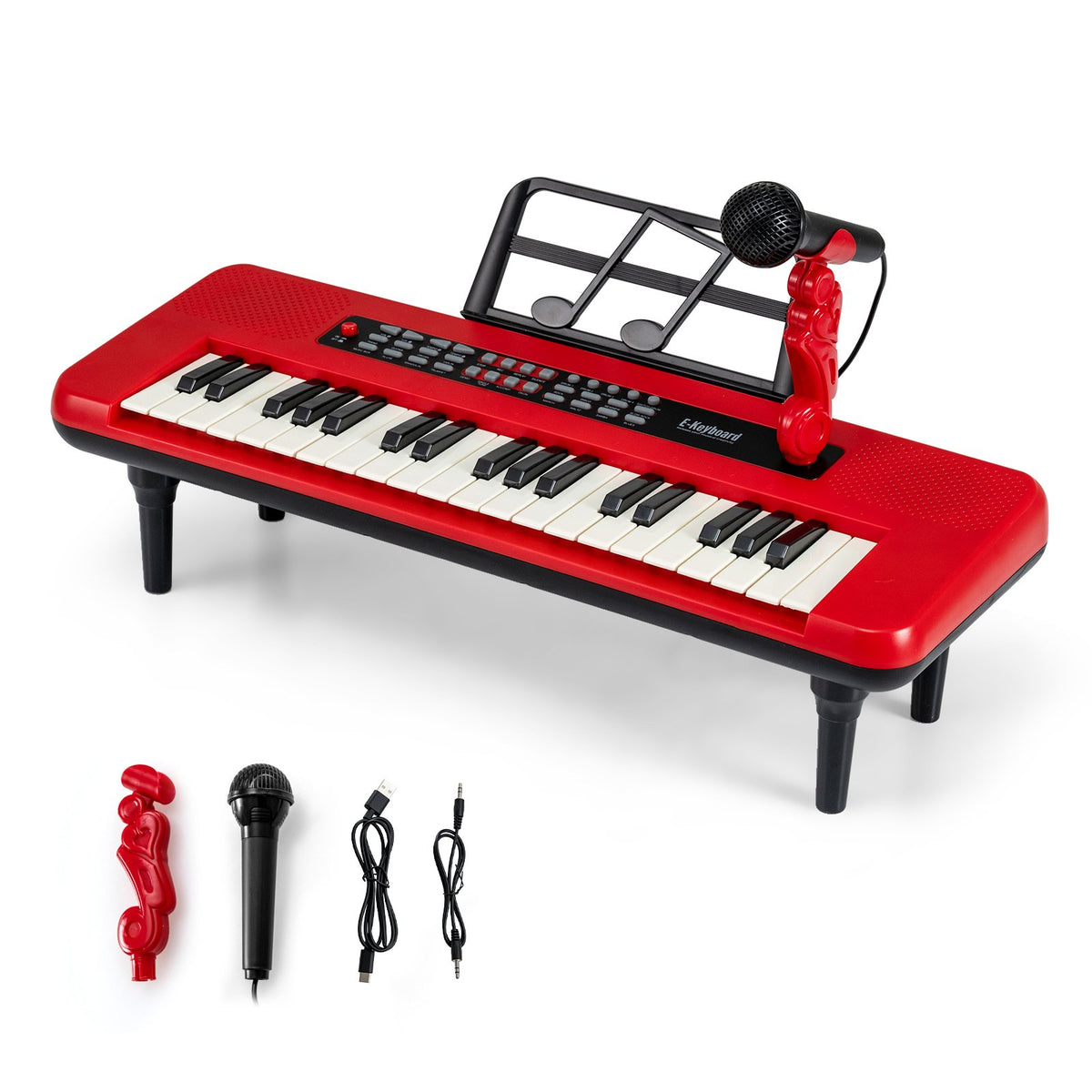 37 Keys Kids Piano Keyboard Portable Musical Toy with Microphone and Music Stand-Red