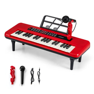 37 Keys Kids Piano Keyboard Portable Musical Toy with Microphone and Music Stand-Red