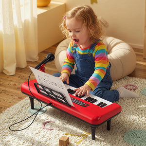 37 Keys Kids Piano Keyboard Portable Musical Toy with Microphone and Music Stand-Red view 2