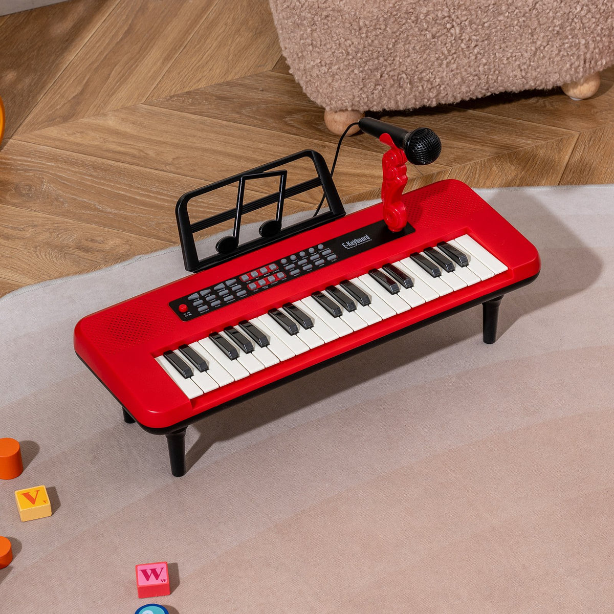 37 Keys Kids Piano Keyboard Portable Musical Toy with Microphone and Music Stand-Red view 3