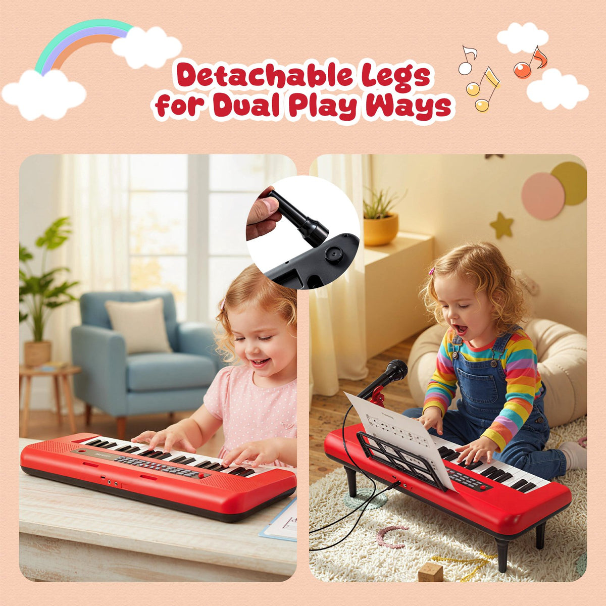 37 Keys Kids Piano Keyboard Portable Musical Toy with Microphone and Music Stand-Red view 7