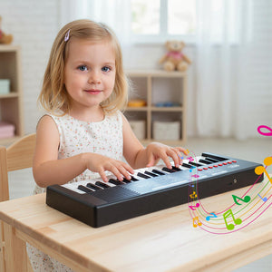 37 Keys Kids Piano Keyboard with 8 Rhythms and Microphone-Black view 3