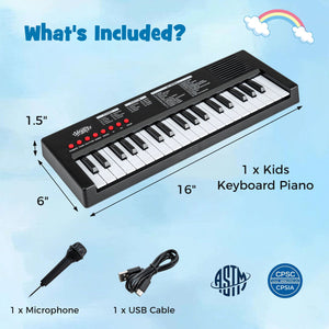 37 Keys Kids Piano Keyboard with 8 Rhythms and Microphone-Black view 5