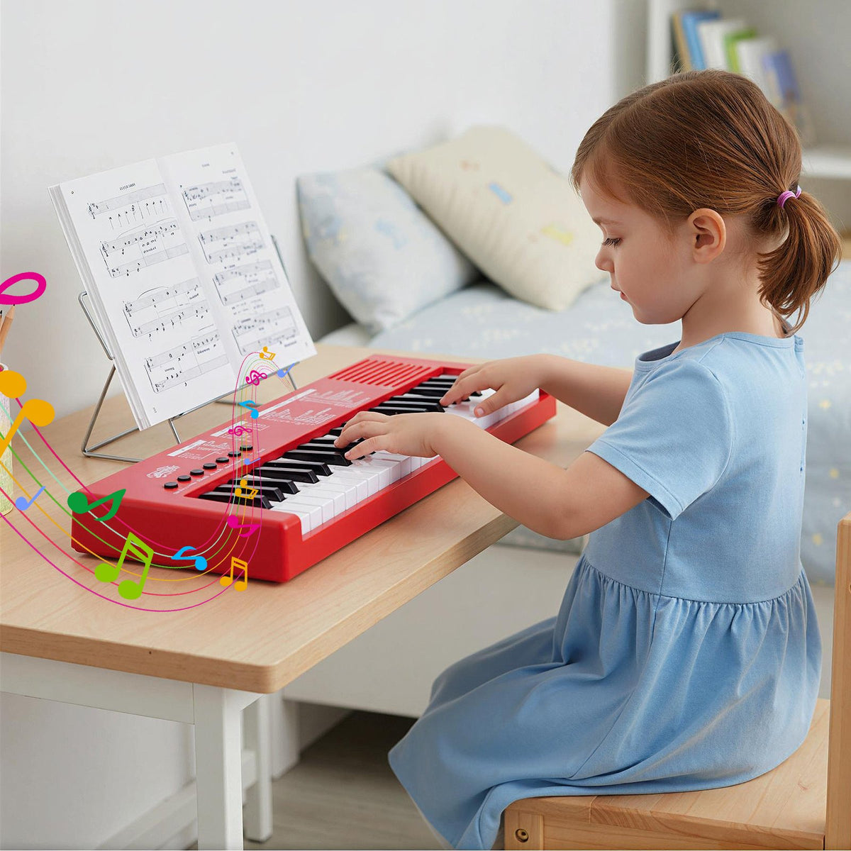 37 Keys Kids Piano Keyboard with 8 Rhythms and Microphone-Red view 2