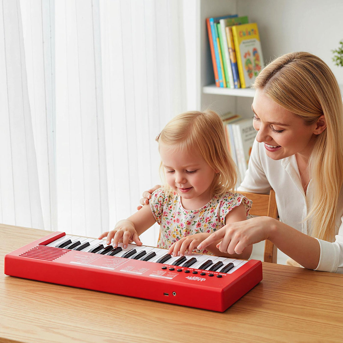 37 Keys Kids Piano Keyboard with 8 Rhythms and Microphone-Red view 3