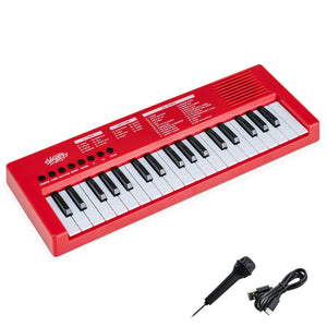 37 Keys Kids Piano Keyboard with 8 Rhythms and Microphone-Red view 4