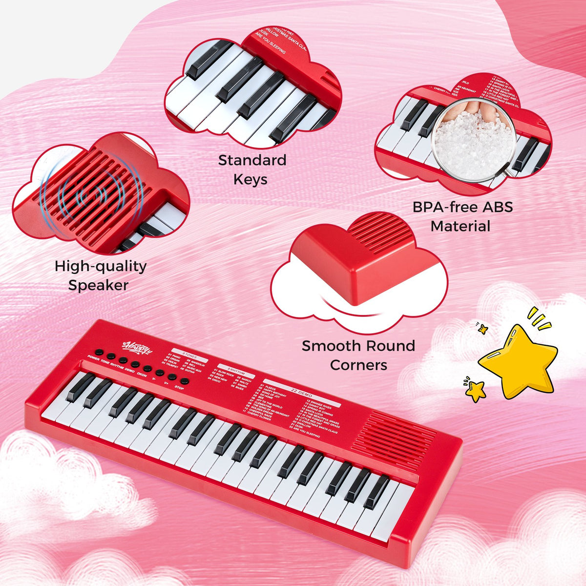 37 Keys Kids Piano Keyboard with 8 Rhythms and Microphone-Red view 6