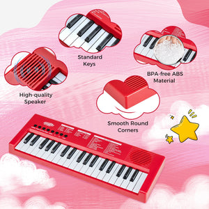 37 Keys Kids Piano Keyboard with 8 Rhythms and Microphone-Red view 6