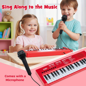 37 Keys Kids Piano Keyboard with 8 Rhythms and Microphone-Red view 8