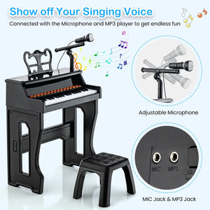 37 Keys Music Piano with Microphone Kids Piano Keyboard with Detachable Music Stand-Black view 7
