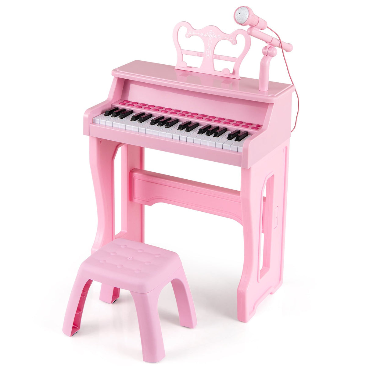 37 Keys Music Piano with Microphone Kids Piano Keyboard with Detachable Music Stand-Pink